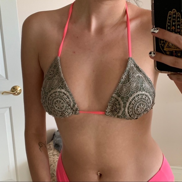 Other - NEW VINTAGE LACE BOHO BIKINI TOP TANKINI TOP TRIANGLE TOP SIZE SMALL GREEN